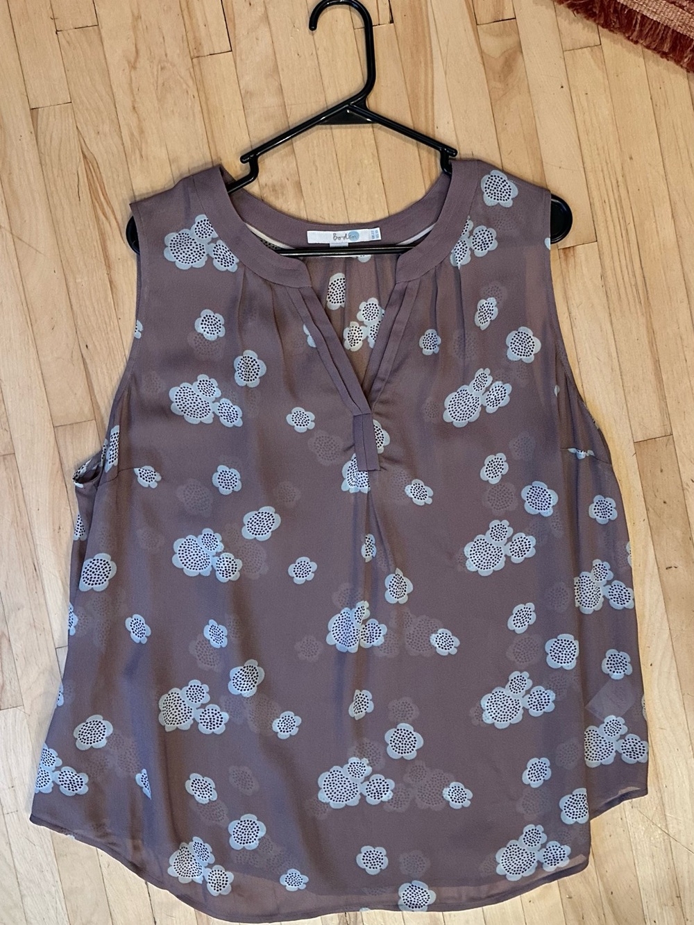 Boden Women’s Size 18 Sleeveless Taupe Floral Blouse - Split Neck Top, NWOT